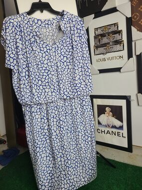 Blue and White Patterned Women's Dress